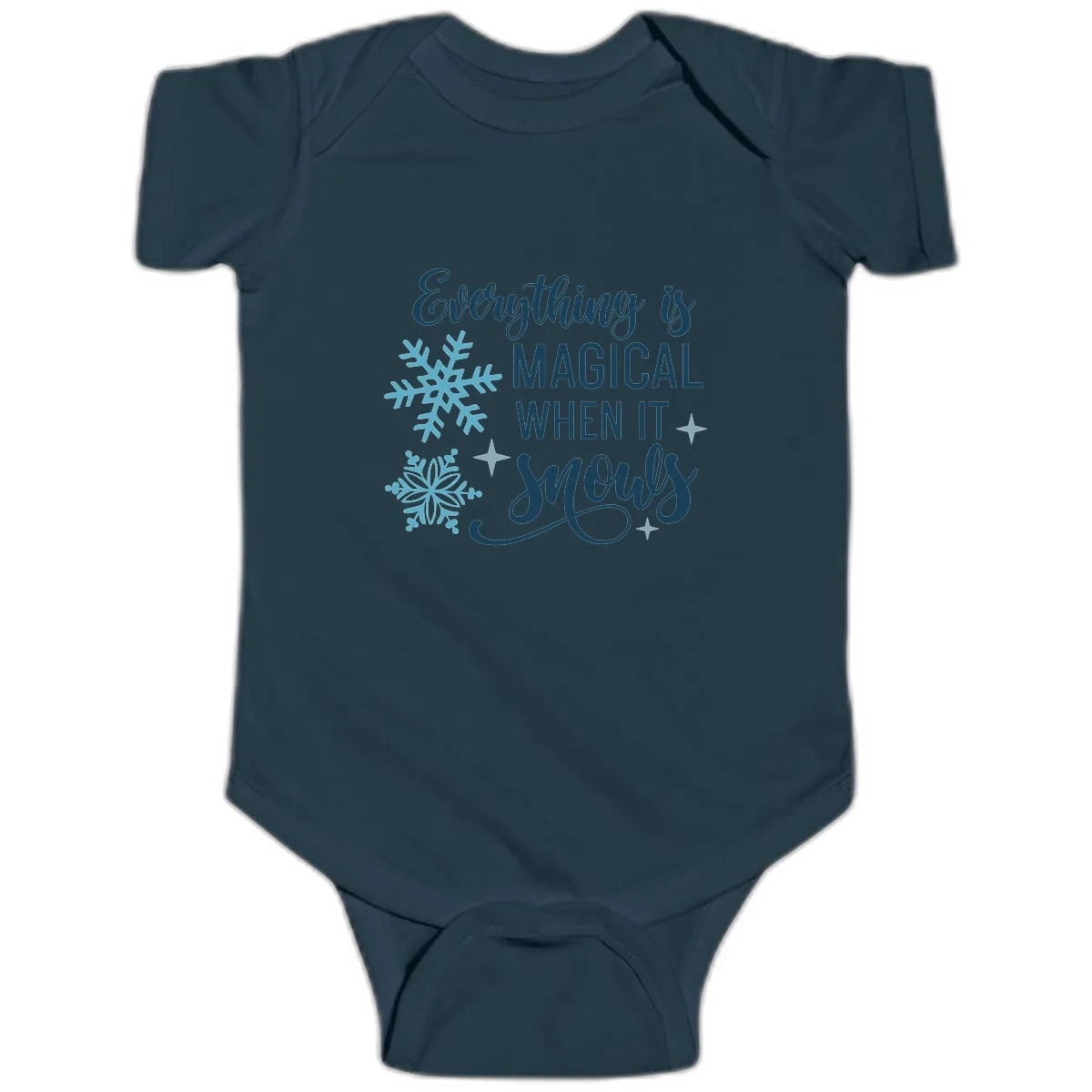 Everything Is Magical When It Snows Baby Onesie in Navy