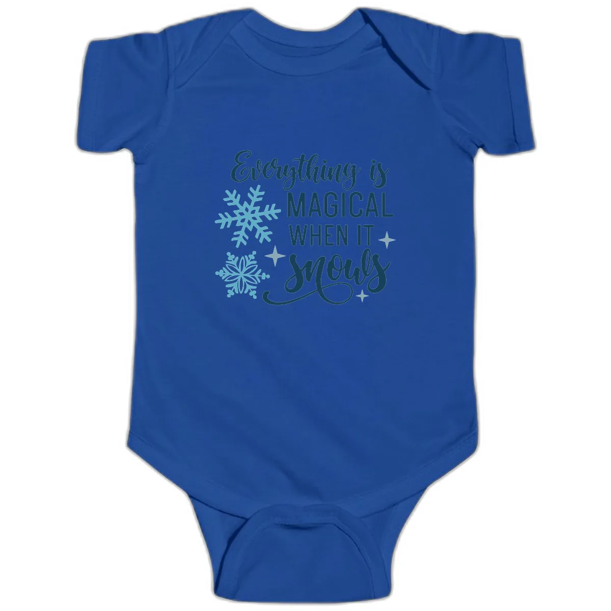 Everything Is Magical When It Snows Baby Onesie in Royal