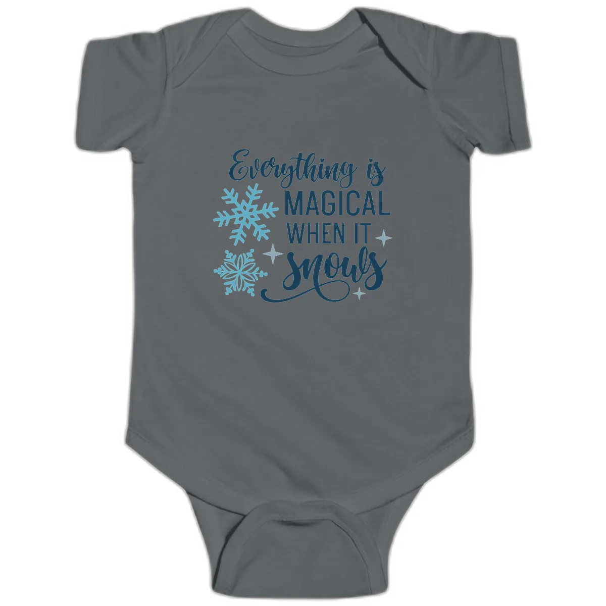 Everything Is Magical When It Snows Baby Onesie in Charcoal