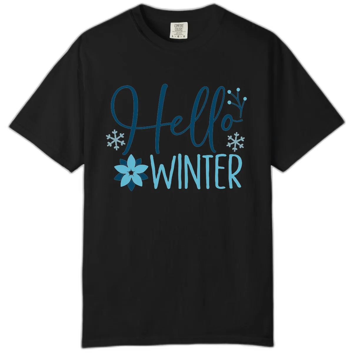 Hello Winter Cozy Script Design Comfort Color in Black