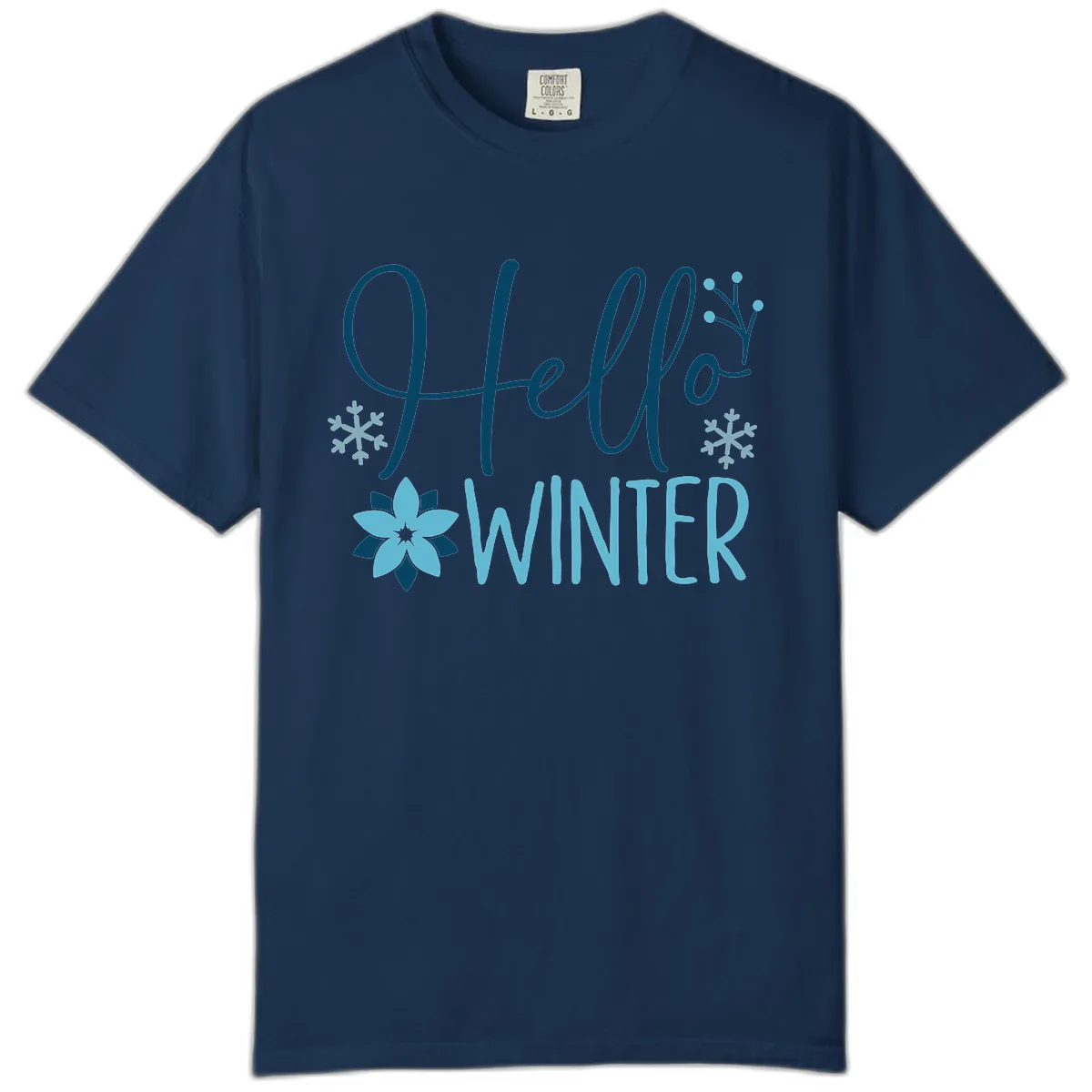 Hello Winter Cozy Script Design Comfort Color in Navy
