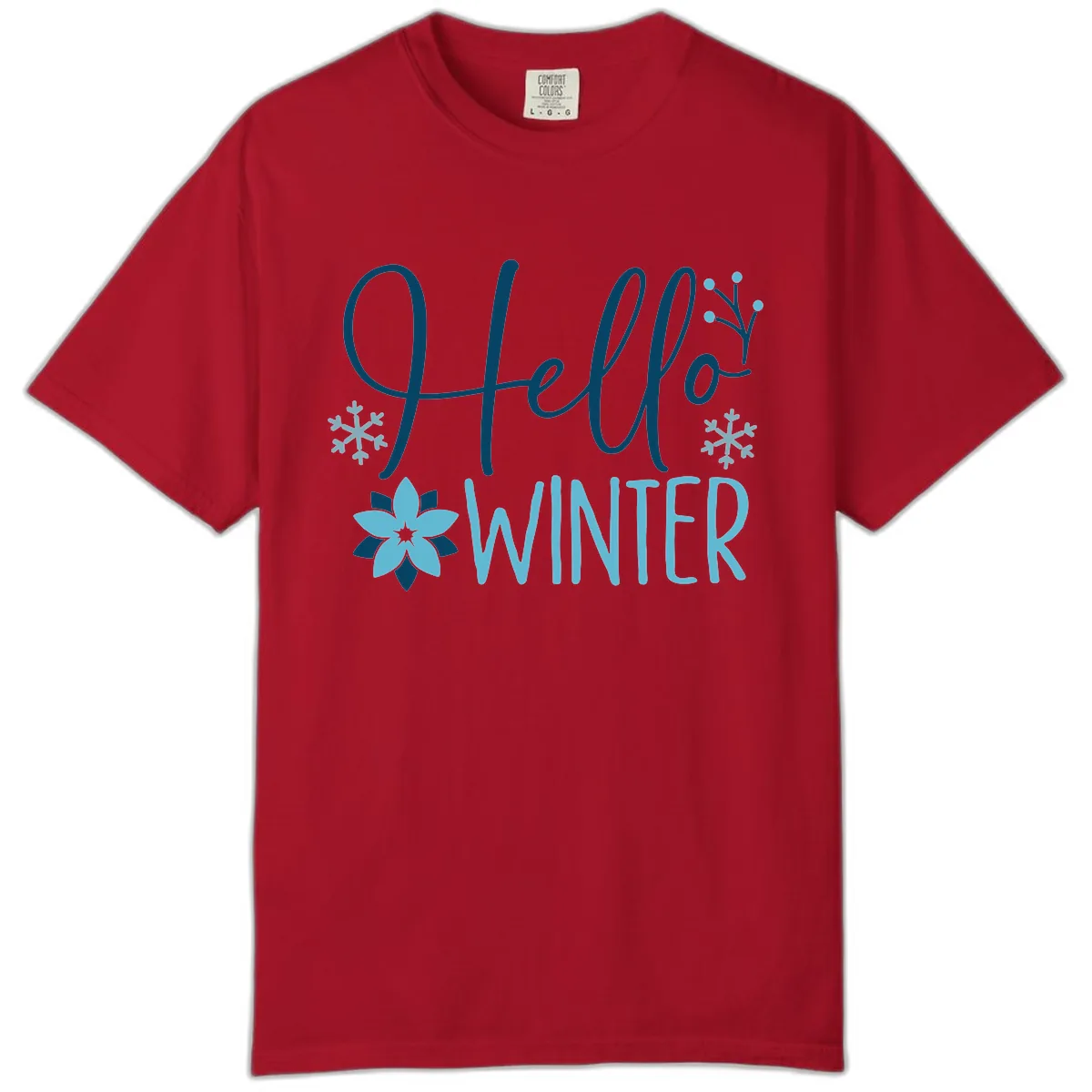 Hello Winter Cozy Script Design Comfort Color in Red