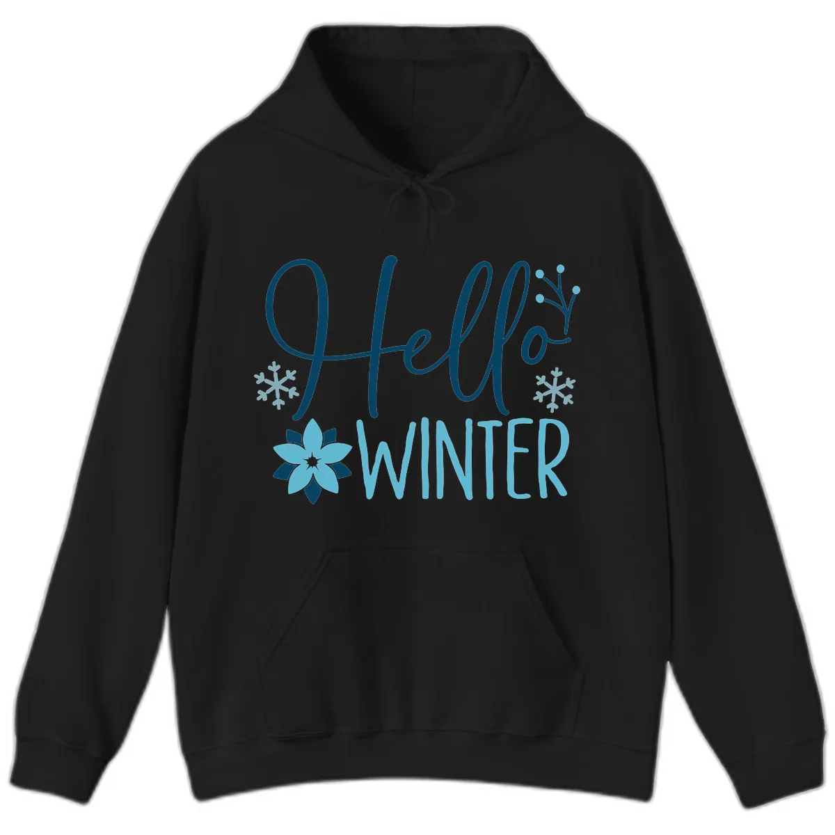 Hello Winter Cozy Script Design Hoodie in Black