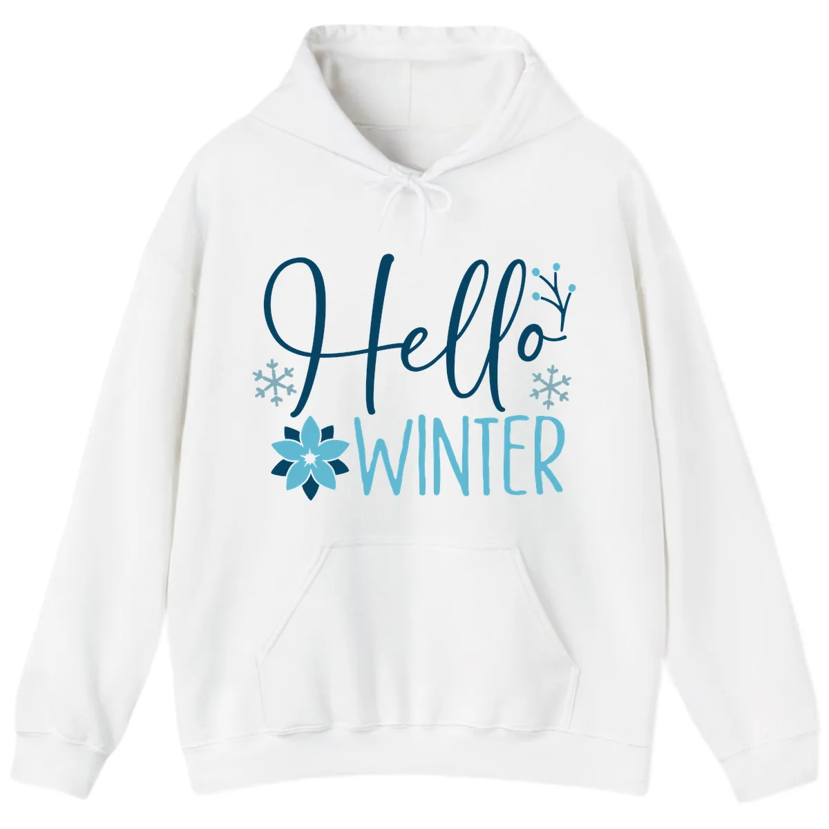 Hello Winter Cozy Script Design Hoodie in White