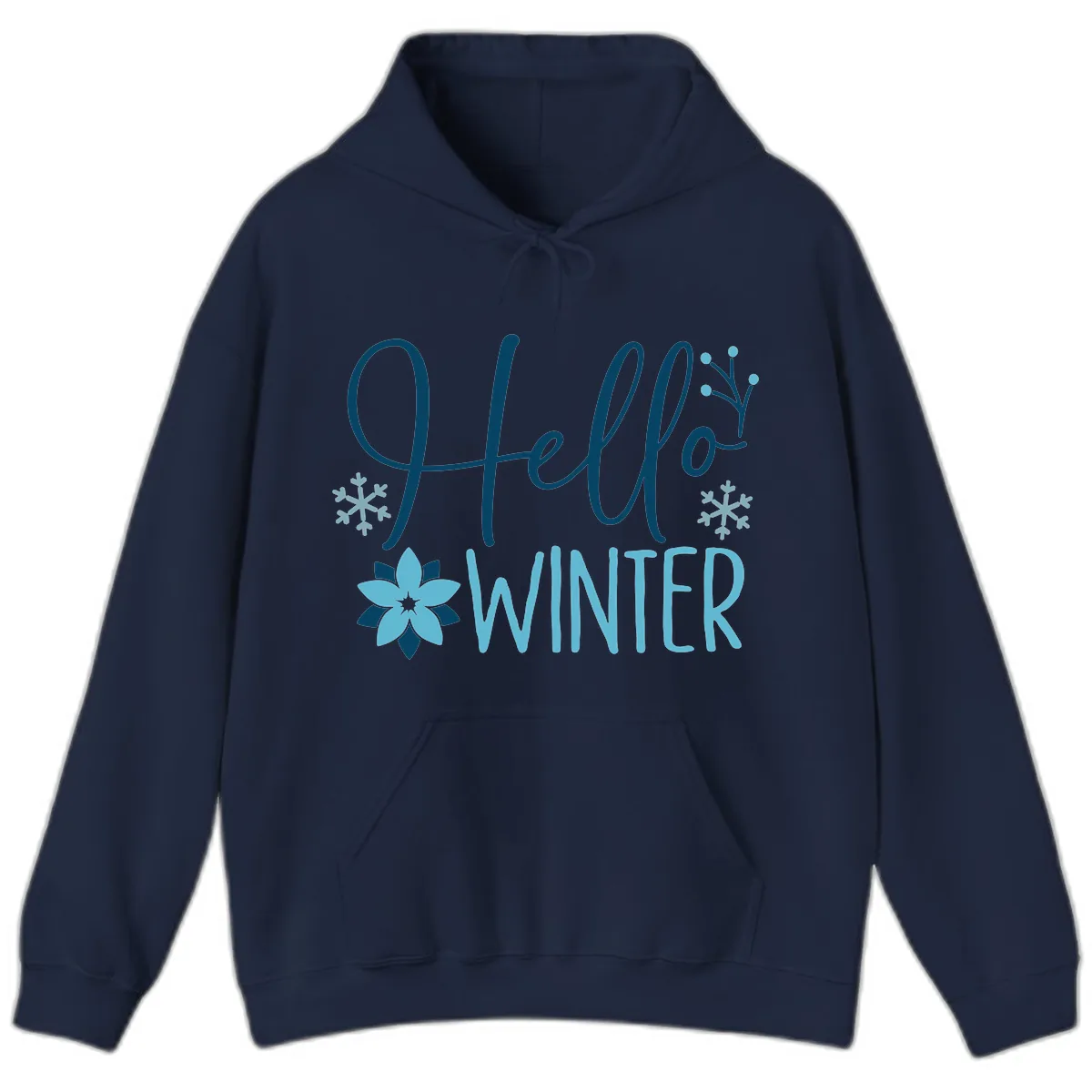 Hello Winter Cozy Script Design Hoodie in Navy