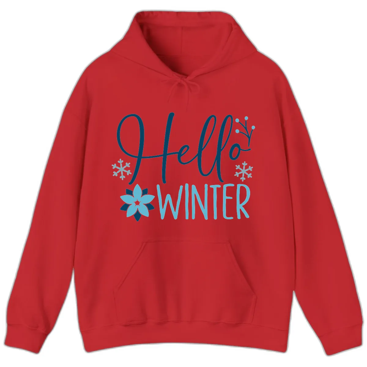 Hello Winter Cozy Script Design Hoodie in Red
