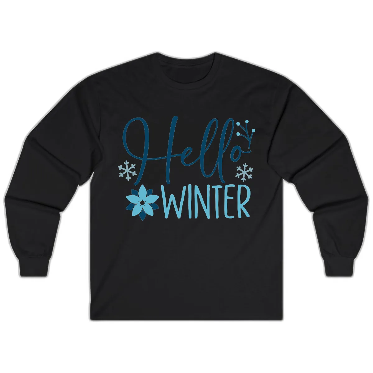 Hello Winter Cozy Script Design Long Sleeve in Black