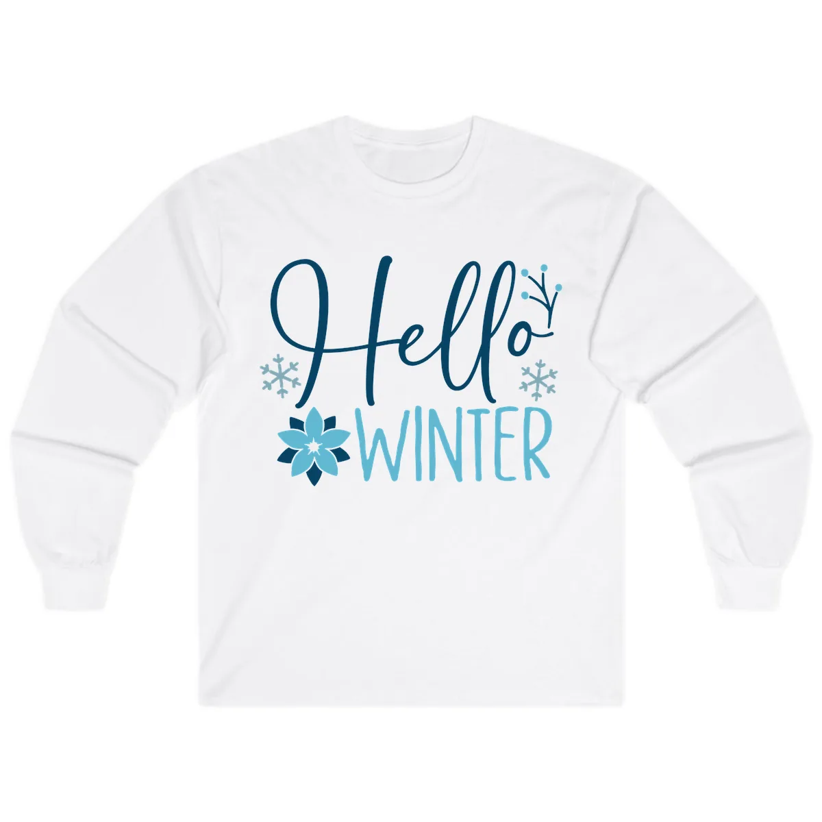 Hello Winter Cozy Script Design Long Sleeve in White