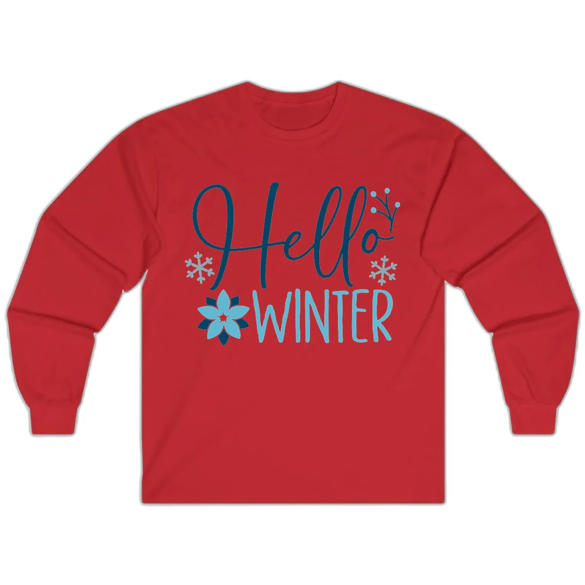 Hello Winter Cozy Script Design Long Sleeve in Red