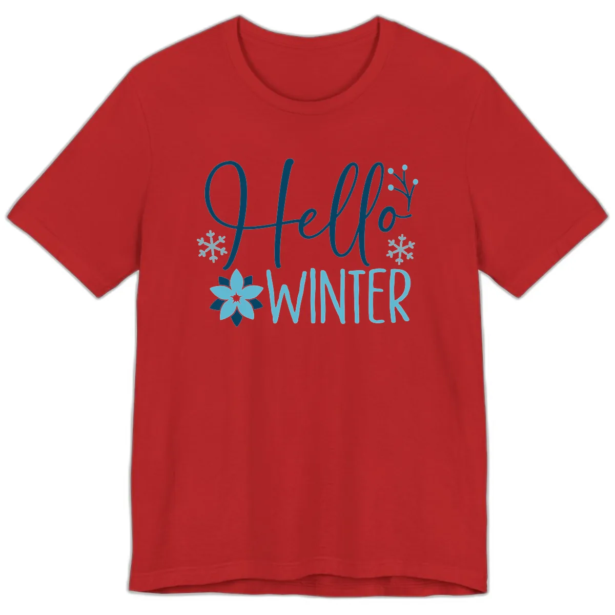 Hello Winter Cozy Script Design Premium T-Shirt in Red