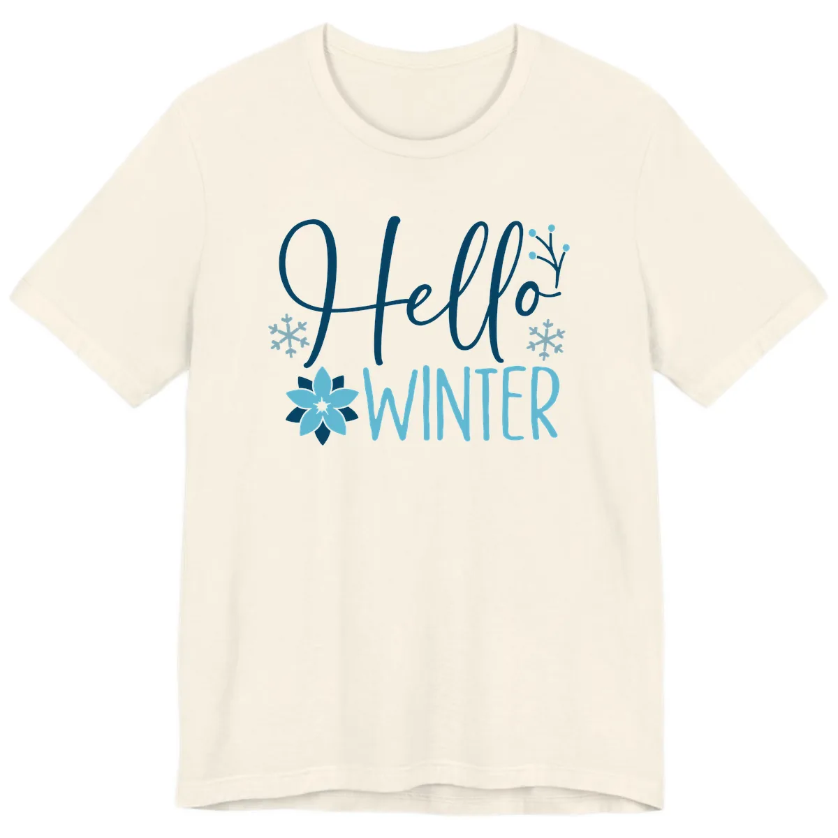 Hello Winter Cozy Script Design Premium T-Shirt in Natural