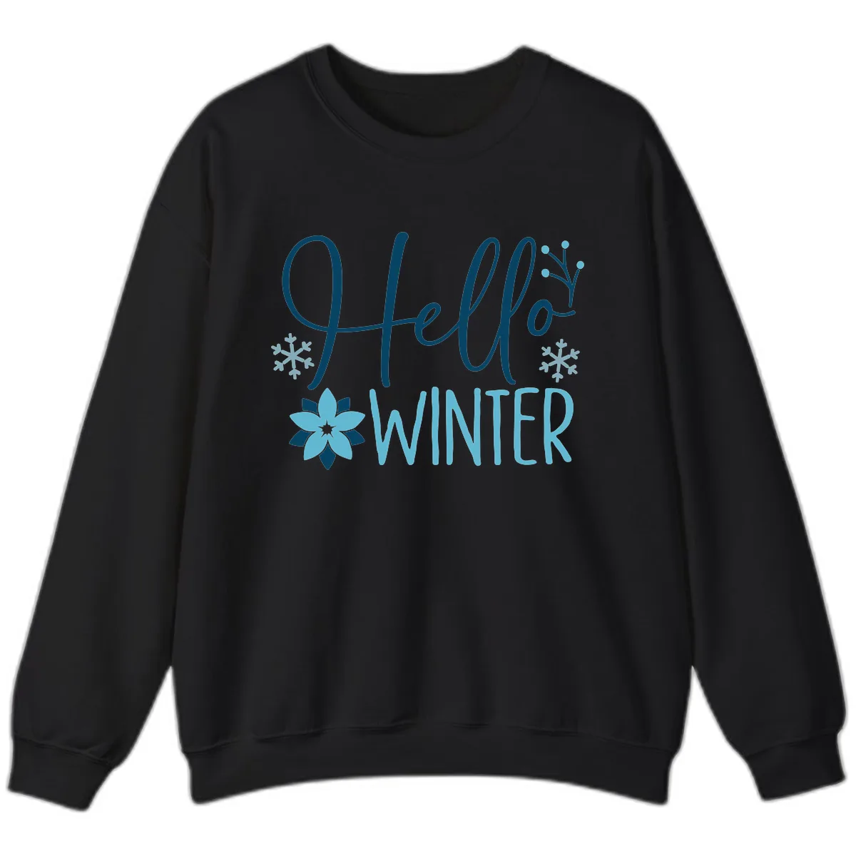 Hello Winter Cozy Script Design Sweatshirt in Black