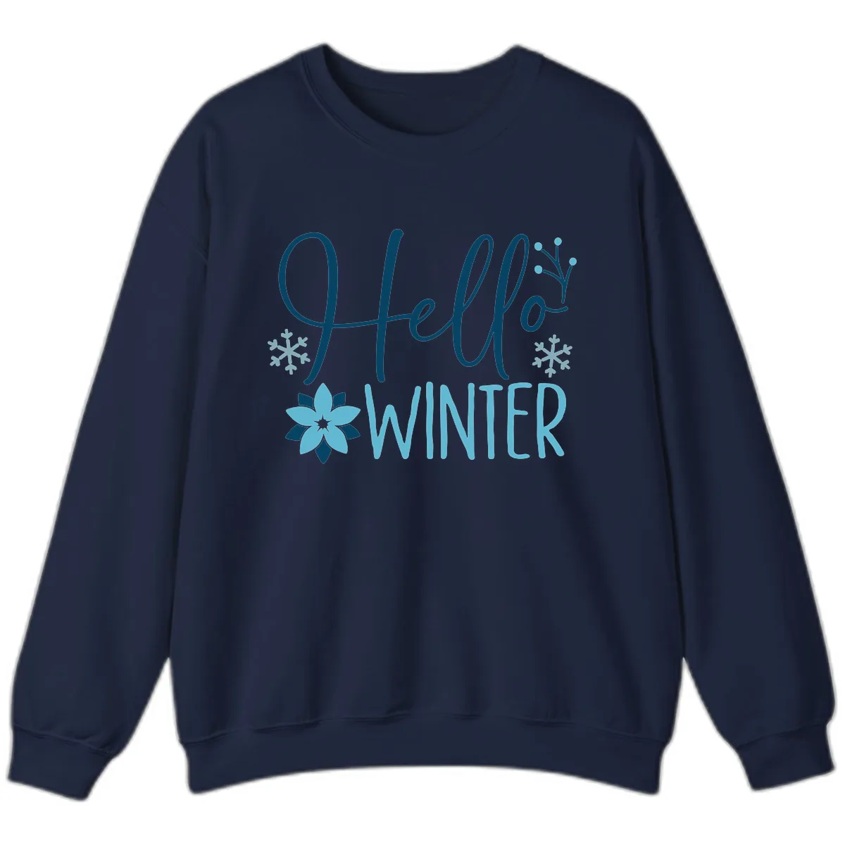 Hello Winter Cozy Script Design Sweatshirt in Navy