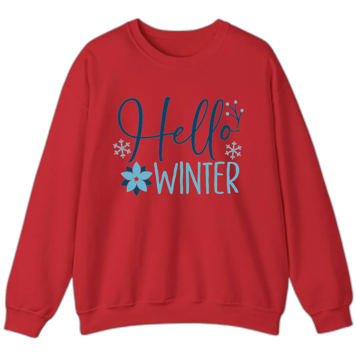 Hello Winter Cozy Script Design Sweatshirt in Red