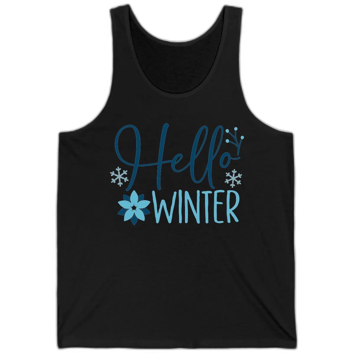 Hello Winter Cozy Script Design Tank in Black