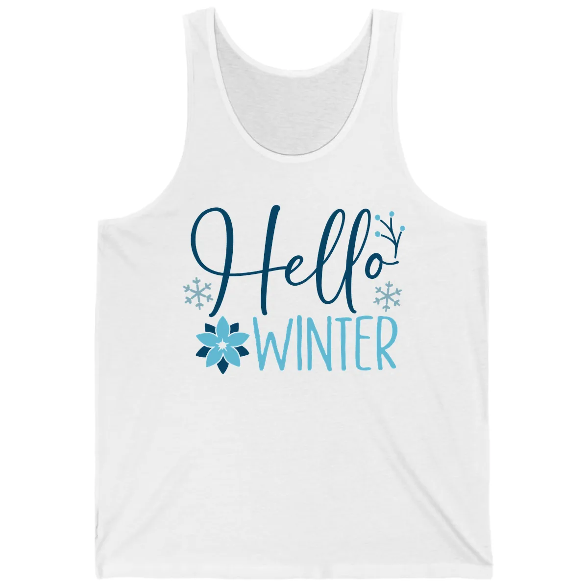 Hello Winter Cozy Script Design Tank in White