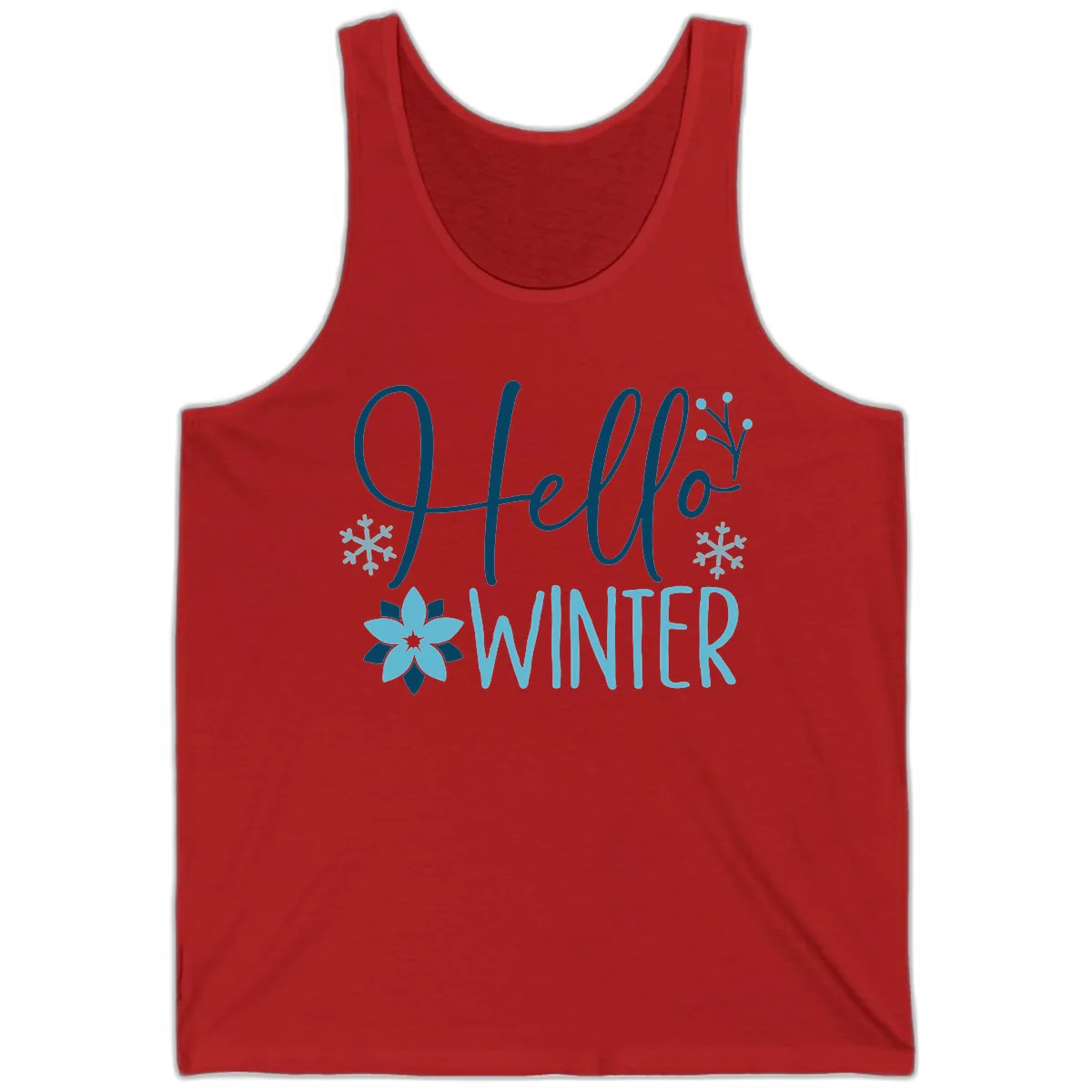 Hello Winter Cozy Script Design Tank in Red