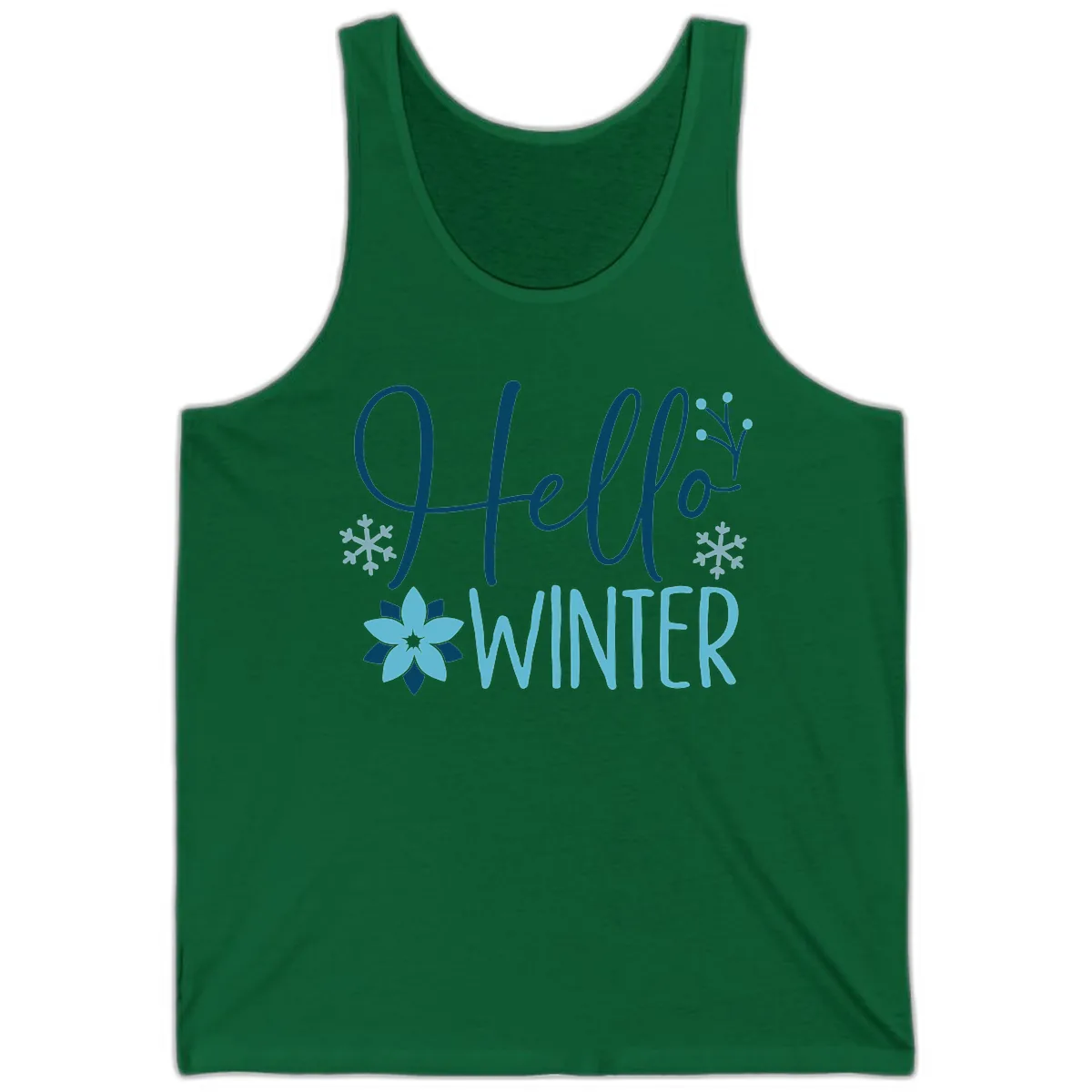 Hello Winter Cozy Script Design Tank in Kelly