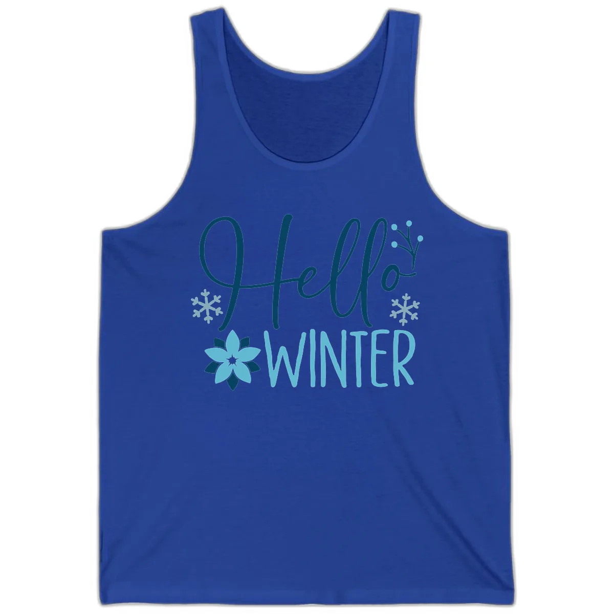 Hello Winter Cozy Script Design Tank in True Royal