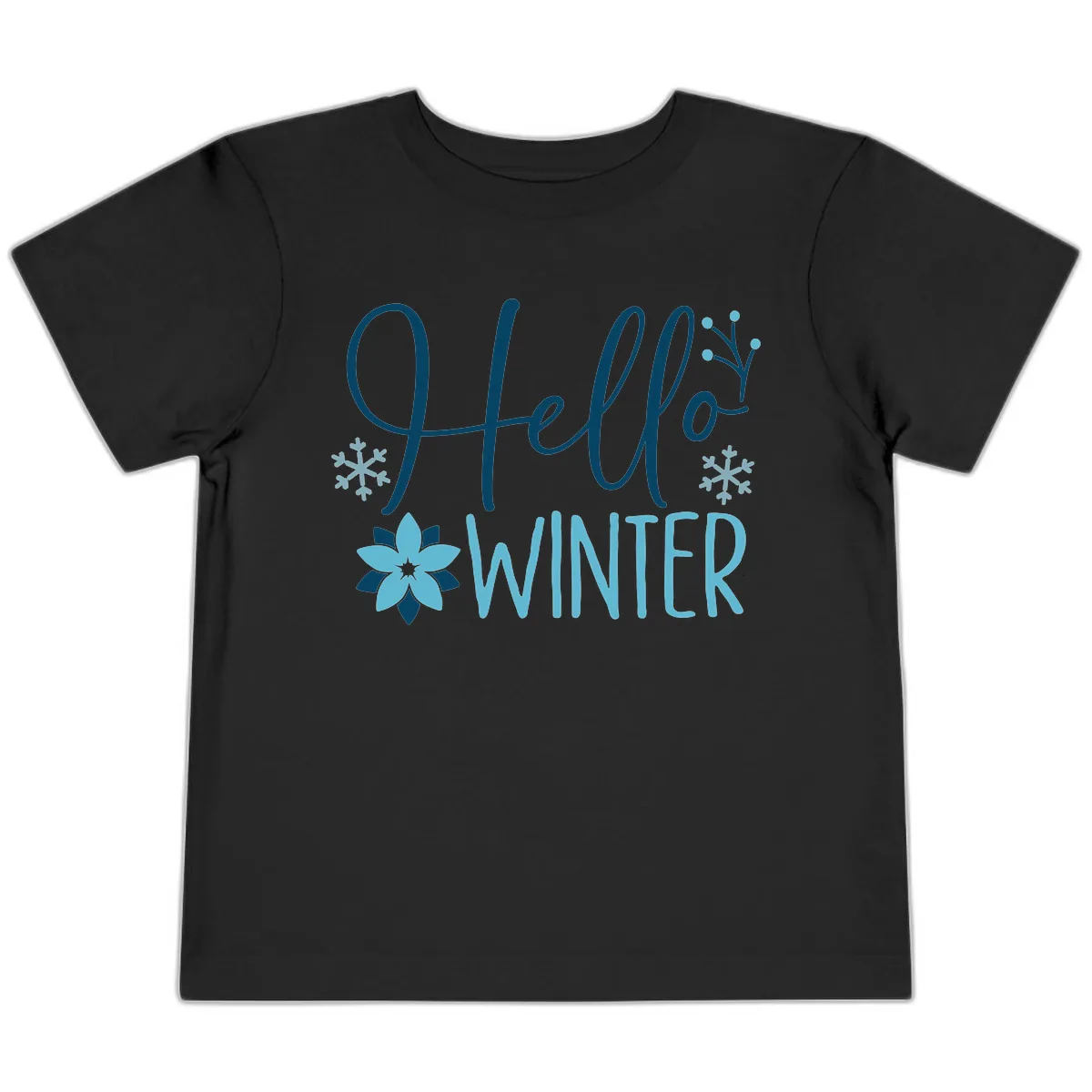 Hello Winter Cozy Script Design Toddler T-Shirt in Black