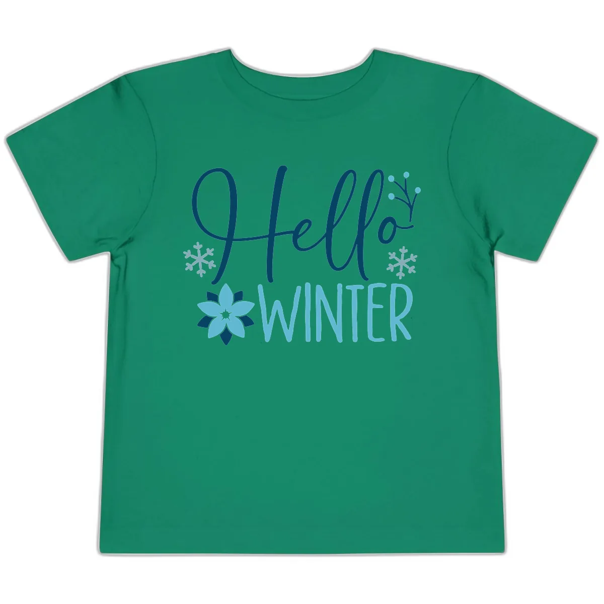 Hello Winter Cozy Script Design Toddler T-Shirt in Kelly