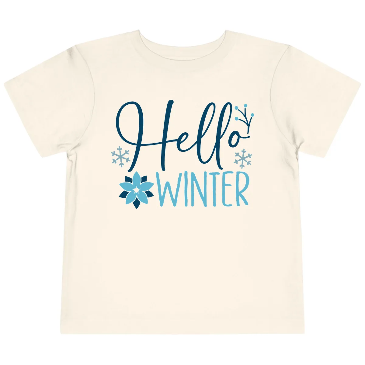 Hello Winter Cozy Script Design Toddler T-Shirt in Natural