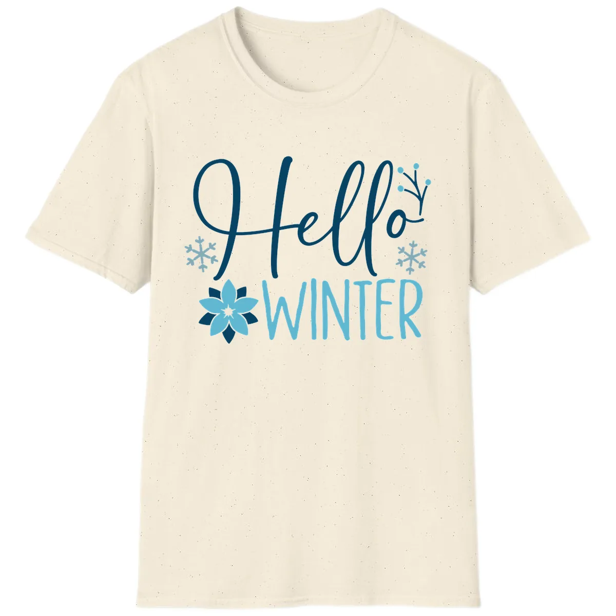 Hello Winter Cozy Script Design T-Shirt in Natural
