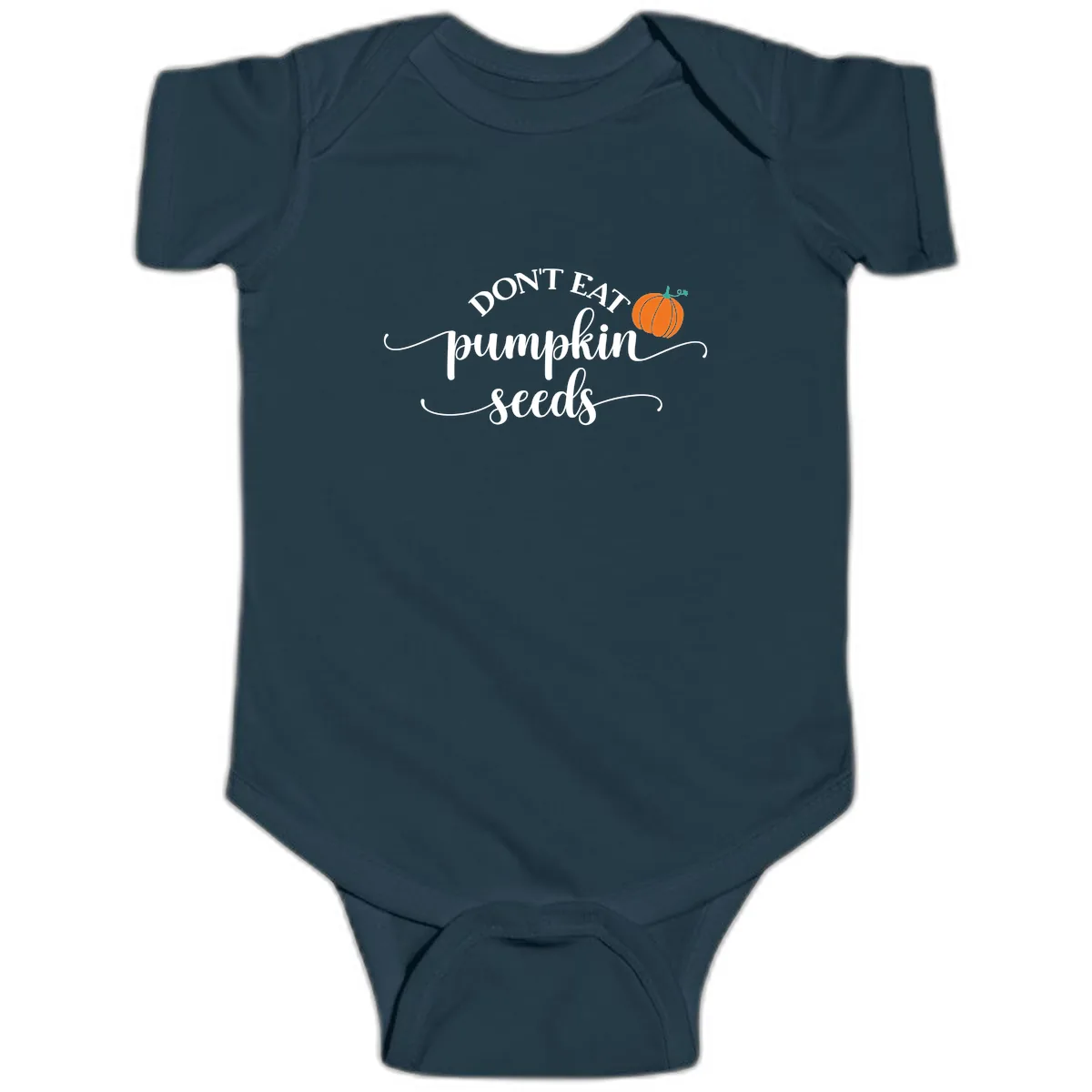 Don't Eat Pumpkin Seeds Fall Saying Baby Onesie in Navy
