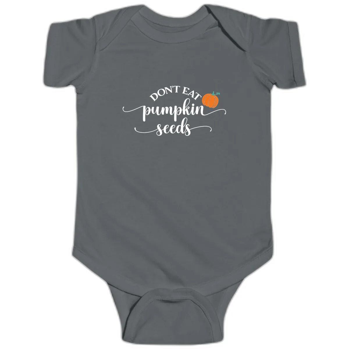 Don't Eat Pumpkin Seeds Fall Saying Baby Onesie in Charcoal