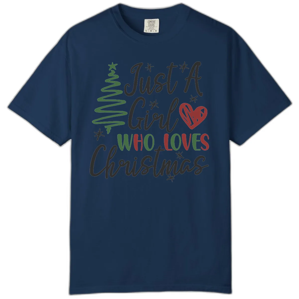 Girl Who Loves Christmas Typography Comfort Color in Navy