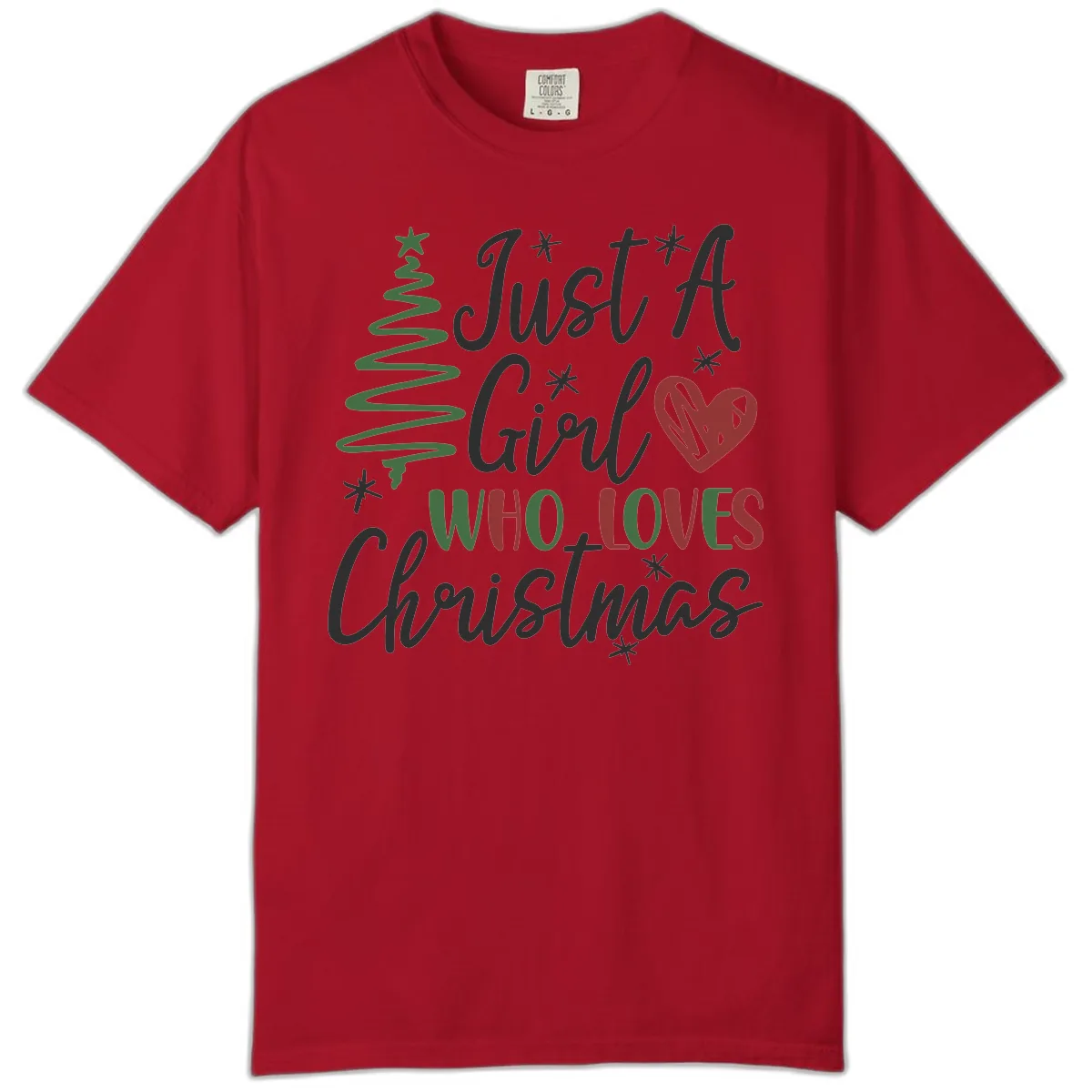 Girl Who Loves Christmas Typography Comfort Color in Red