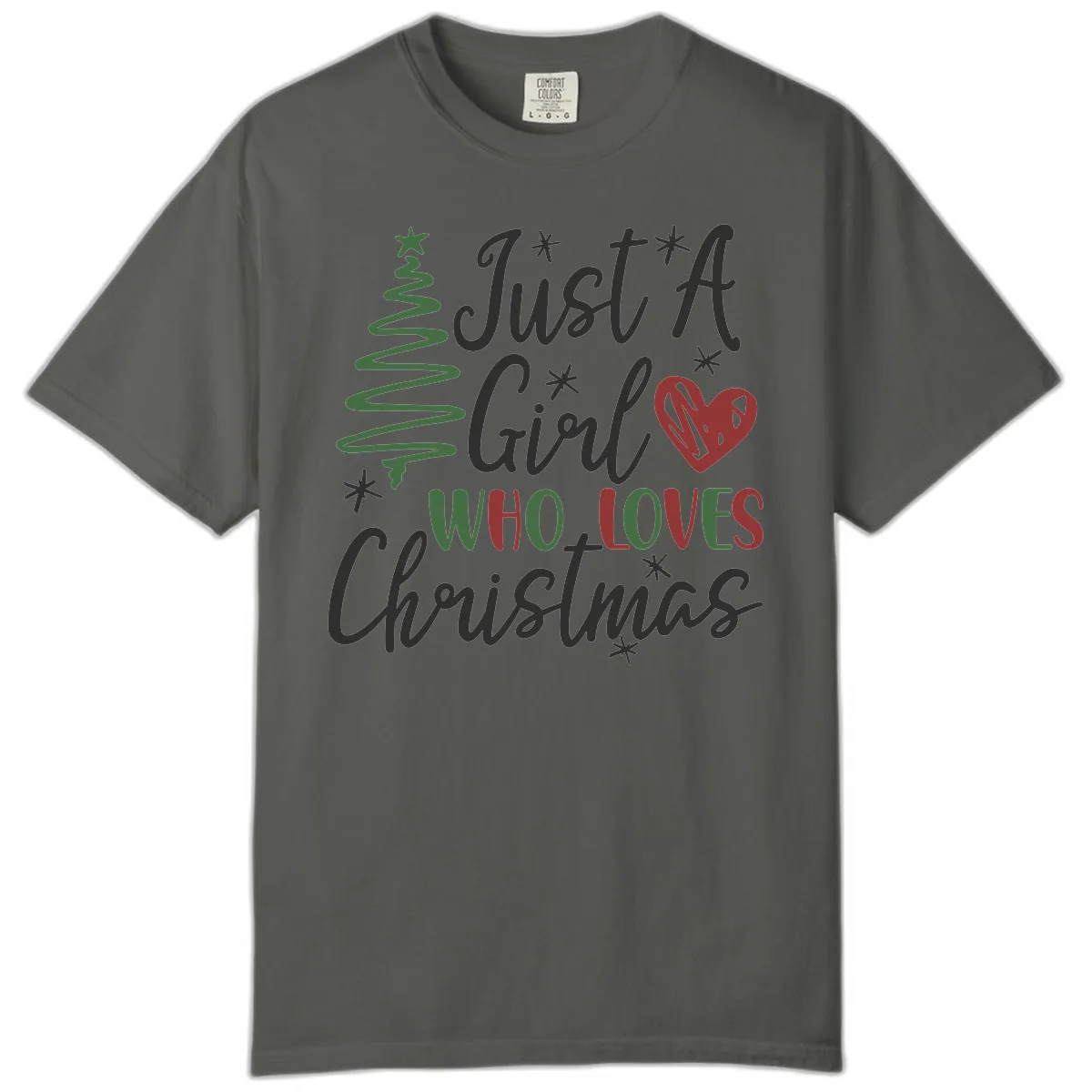 Girl Who Loves Christmas Typography Comfort Color in Pepper