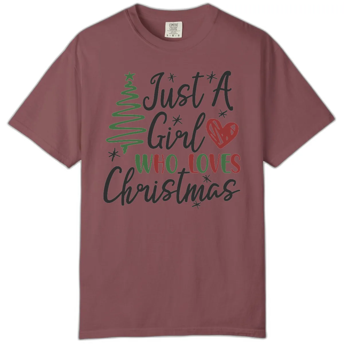 Girl Who Loves Christmas Typography Comfort Color in Brick