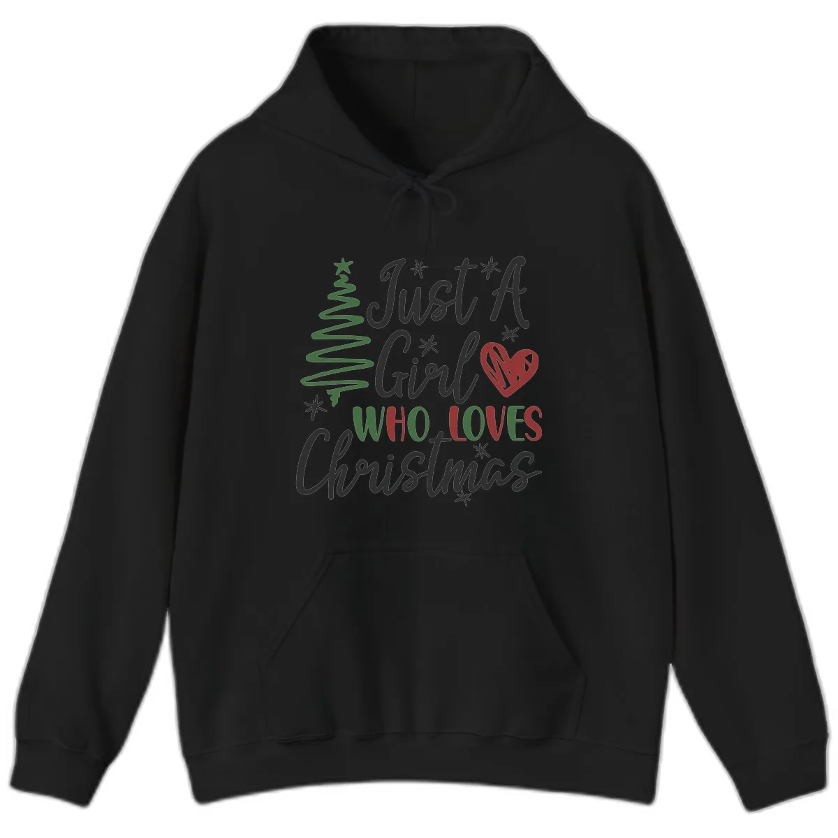 Girl Who Loves Christmas Typography Hoodie in Black