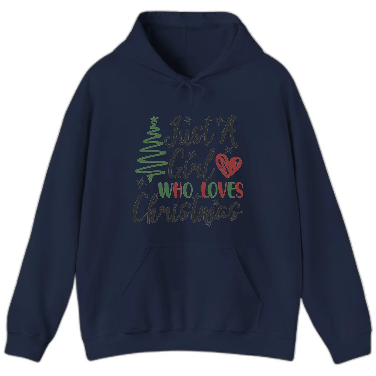 Girl Who Loves Christmas Typography Hoodie in Navy