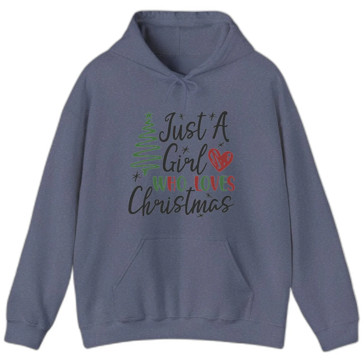 Girl Who Loves Christmas Typography Hoodie in Heather Navy