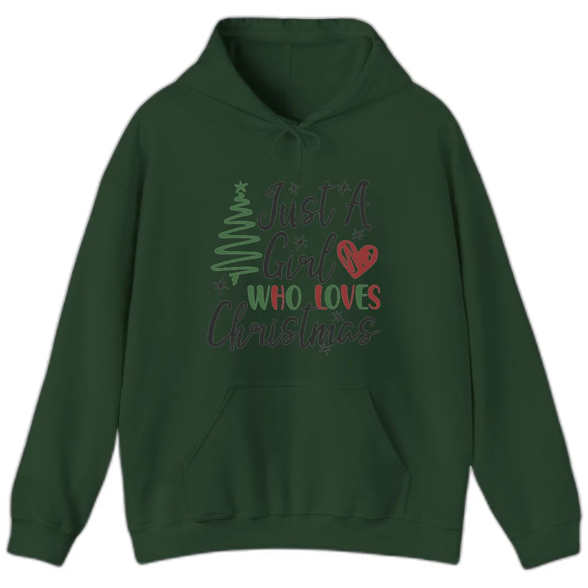 Girl Who Loves Christmas Typography Hoodie in Forest Green