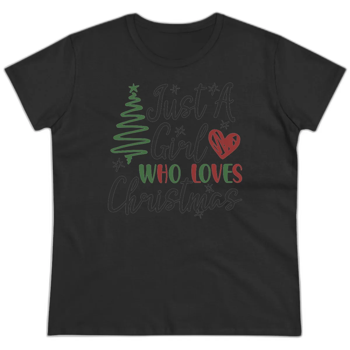 Girl Who Loves Christmas Typography Ladies Tee in Black