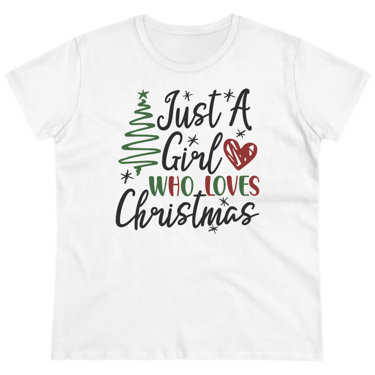 Girl Who Loves Christmas Typography Ladies Tee in White
