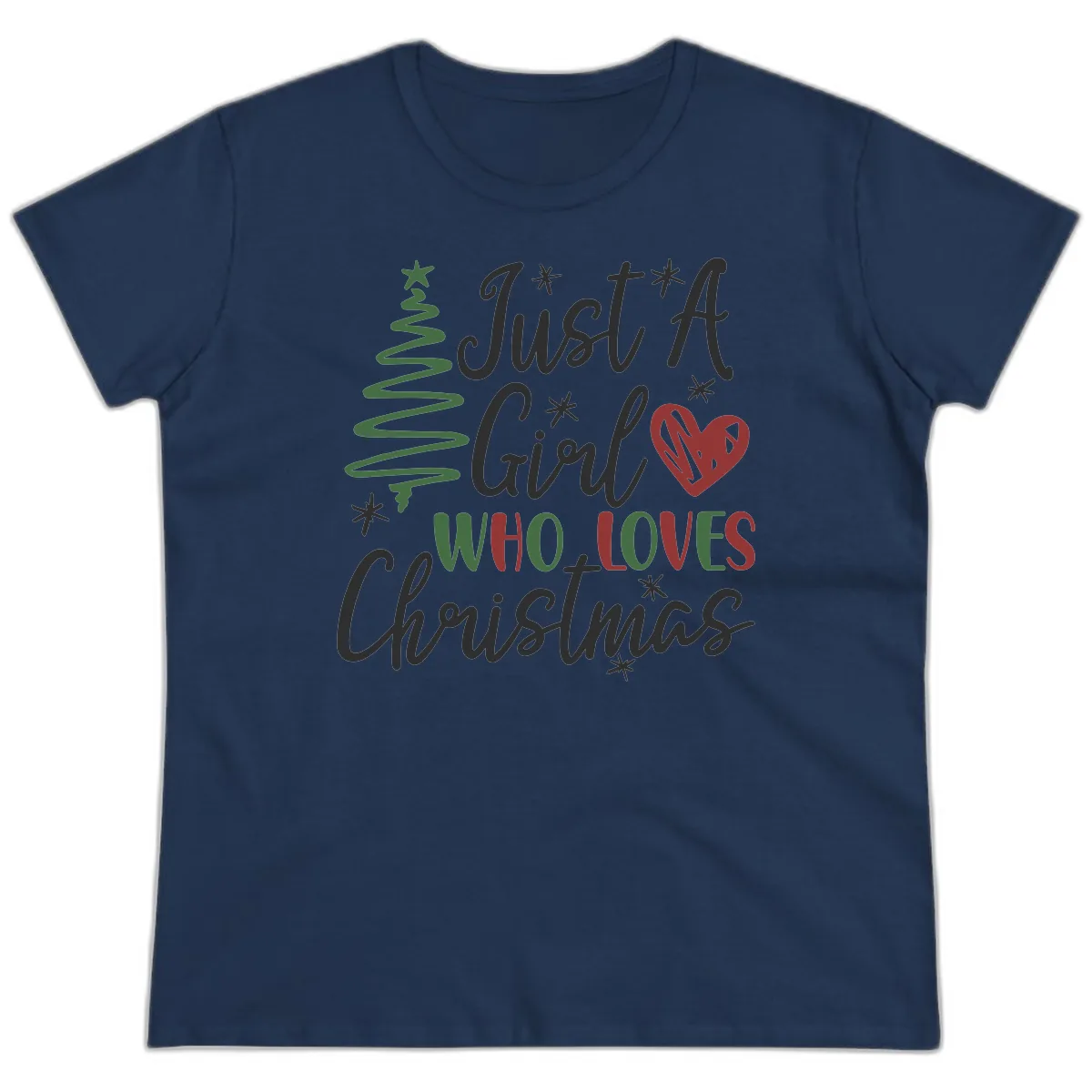 Girl Who Loves Christmas Typography Ladies Tee in Navy