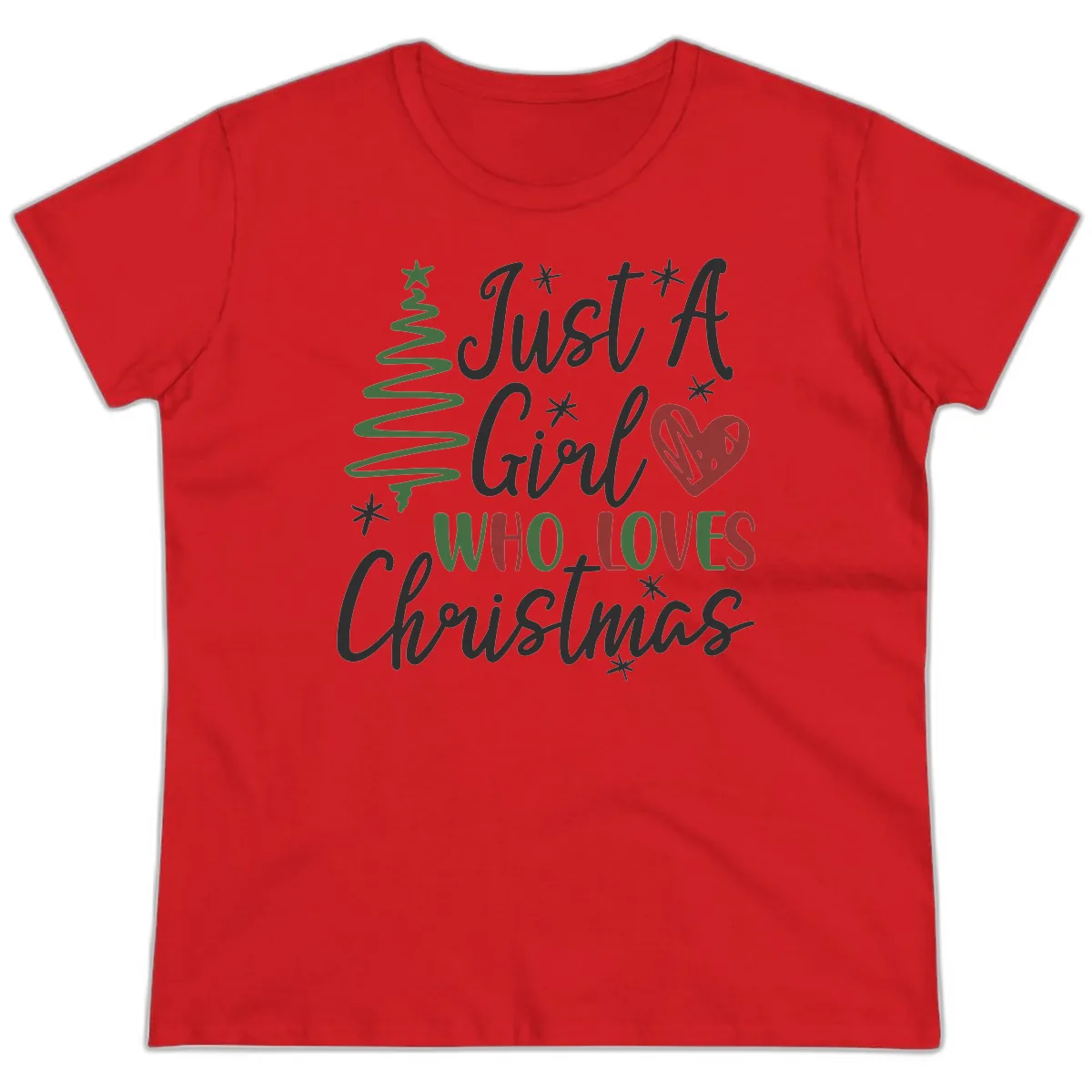 Girl Who Loves Christmas Typography Ladies Tee in Red