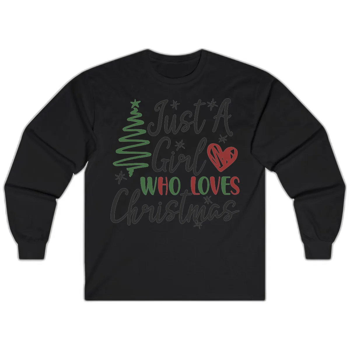 Girl Who Loves Christmas Typography Long Sleeve in Black