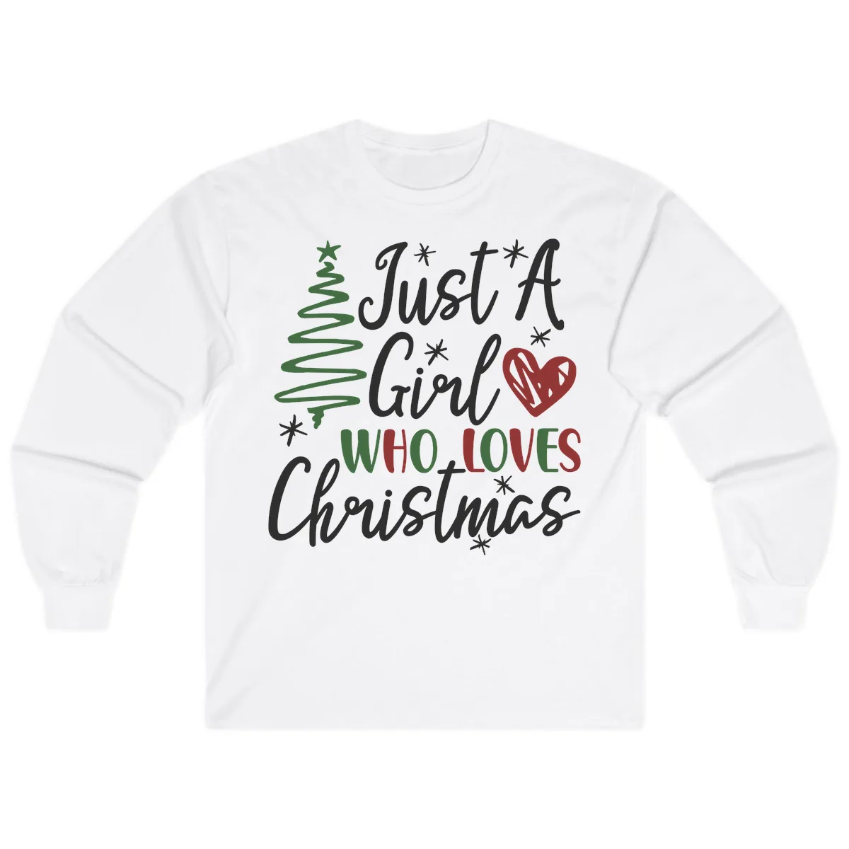 Girl Who Loves Christmas Typography Long Sleeve in White
