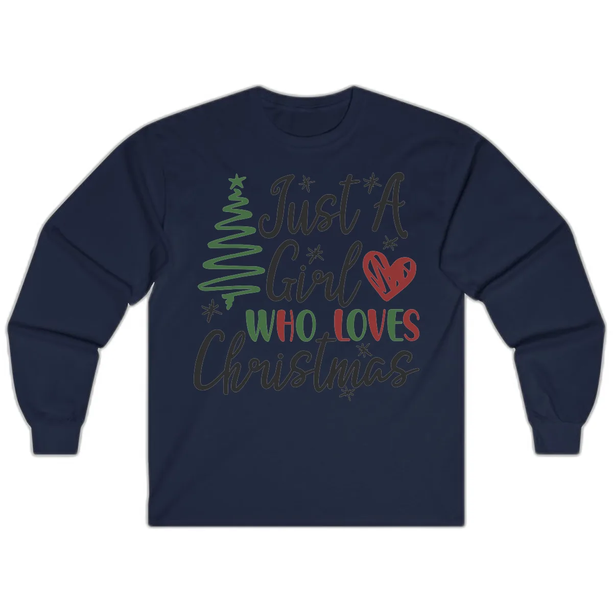 Girl Who Loves Christmas Typography Long Sleeve in Navy