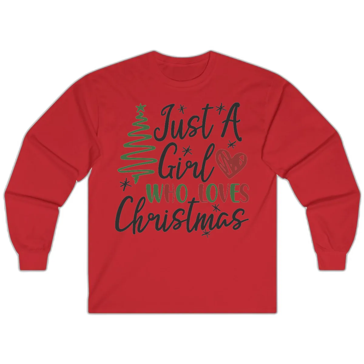 Girl Who Loves Christmas Typography Long Sleeve in Red