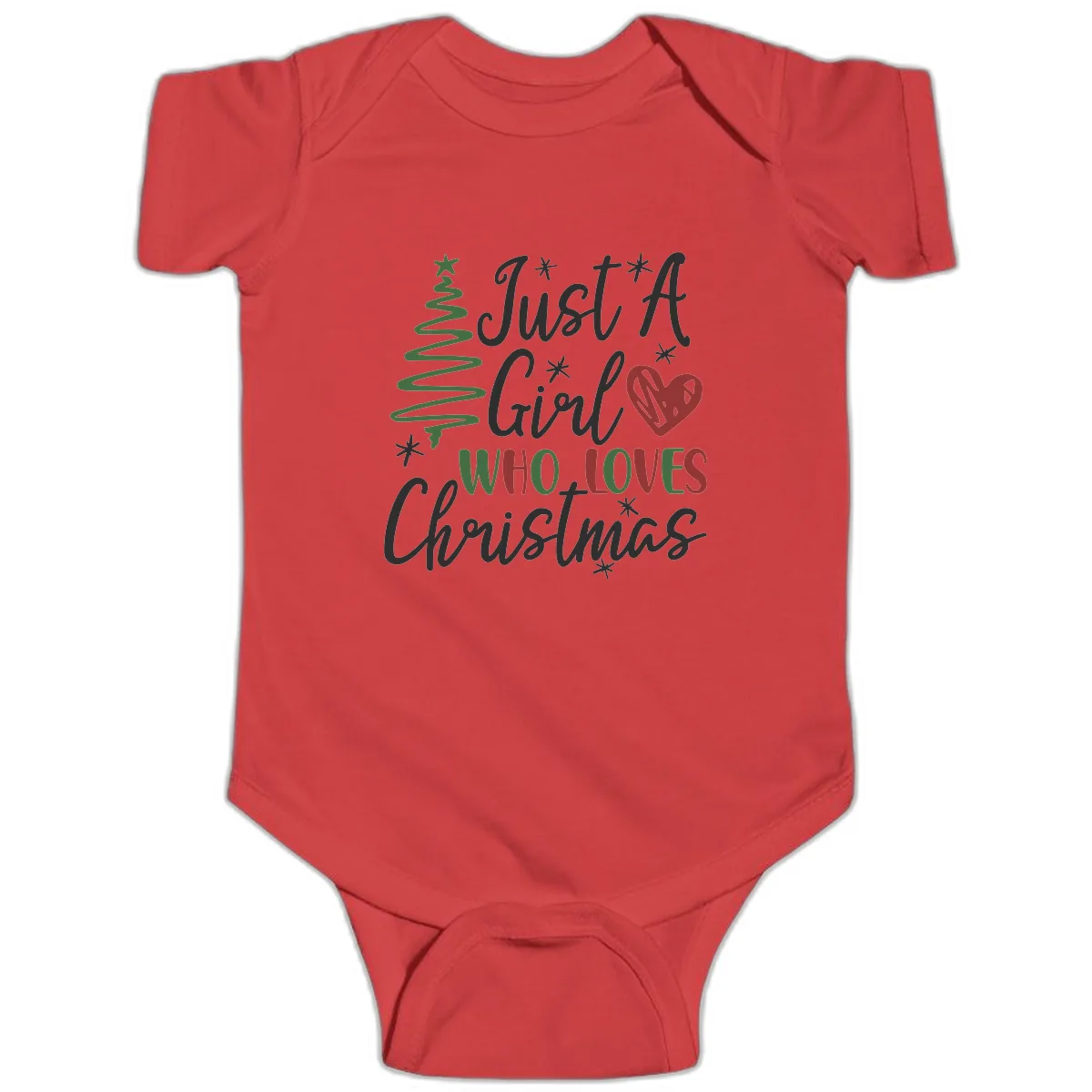 Girl Who Loves Christmas Typography Baby Onesie in Red