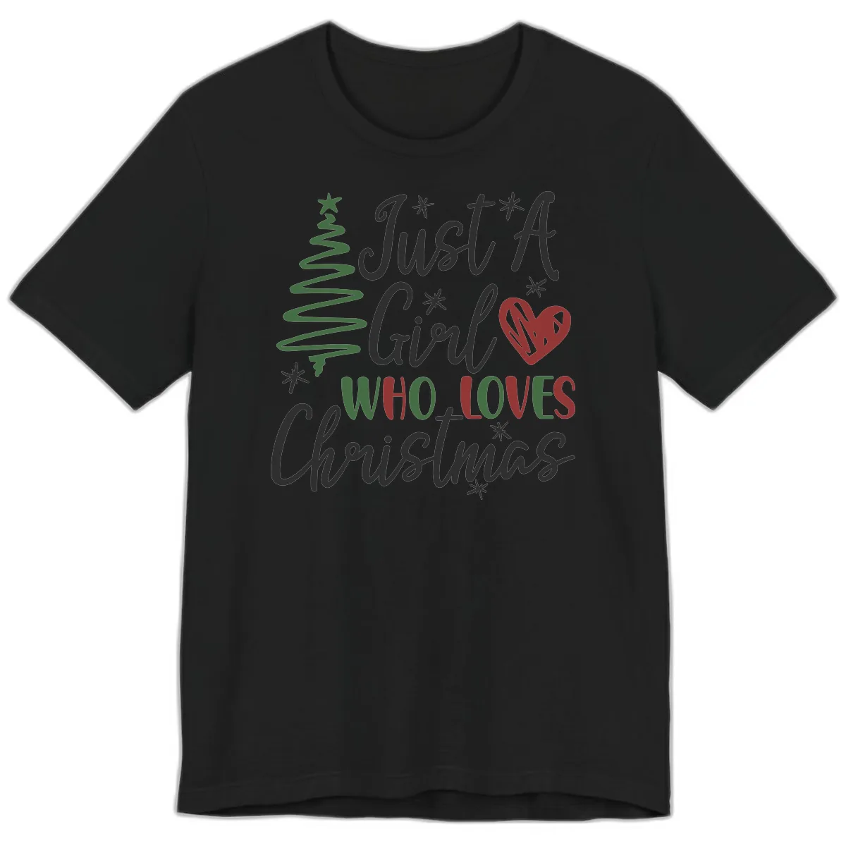 Girl Who Loves Christmas Typography Premium T-Shirt in Black