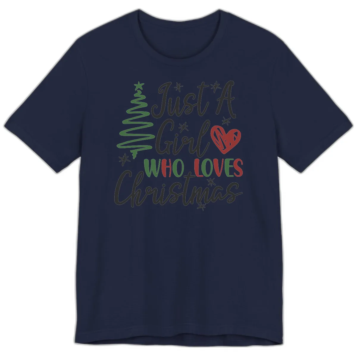 Girl Who Loves Christmas Typography Premium T-Shirt in Navy