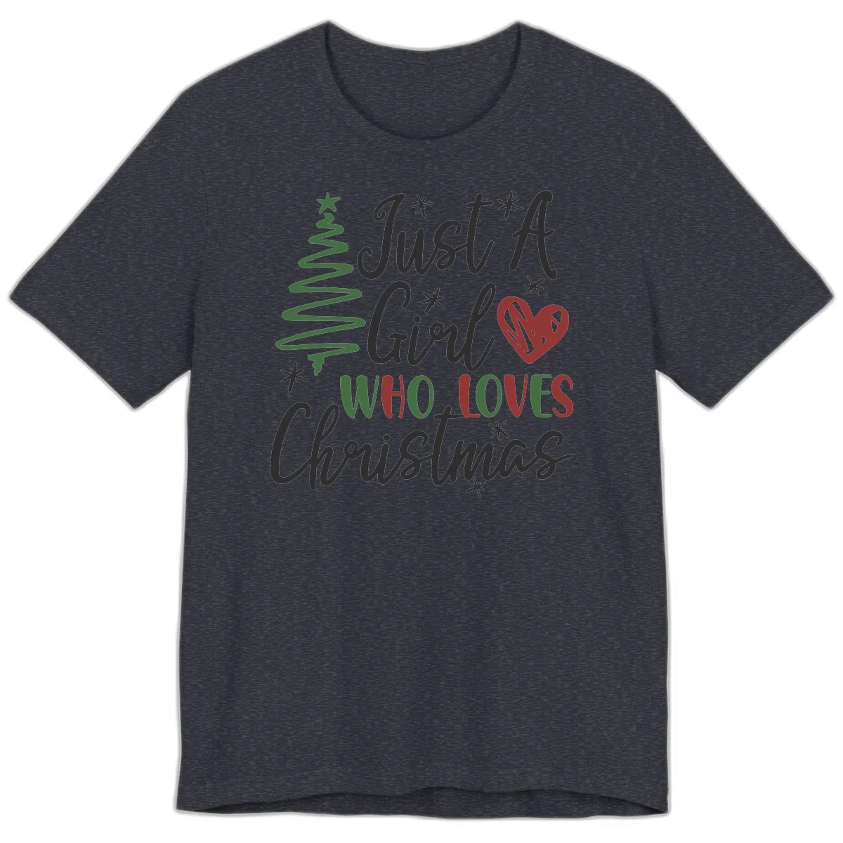 Girl Who Loves Christmas Typography Premium T-Shirt in Heather Navy