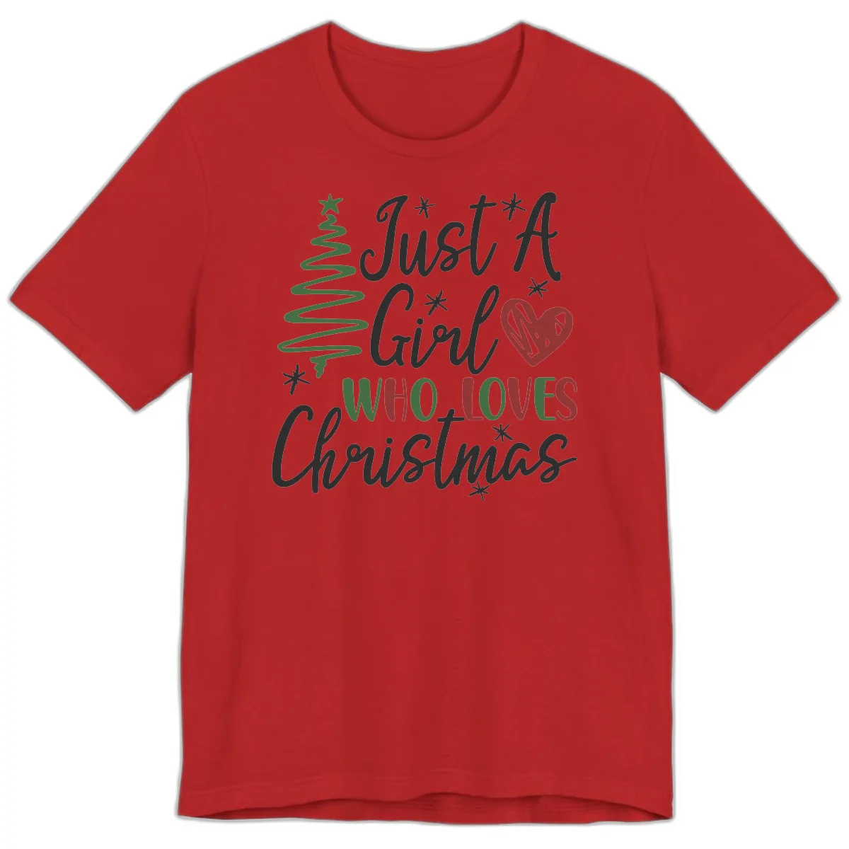 Girl Who Loves Christmas Typography Premium T-Shirt in Red
